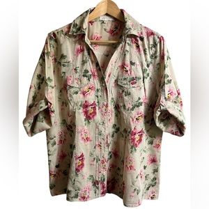 Eden & Olivia Floral Button Down 100% Cotton Top Size XL